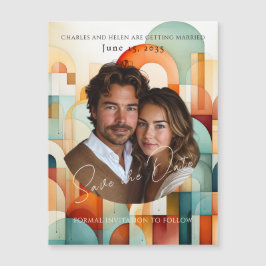 Guardar la fecha geométrico moderno, imán con foto