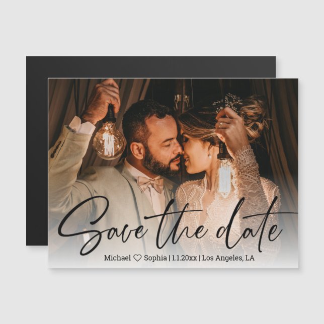 guardar la fecha, imán fotográfico boda de caligra (Anverso/Reverso)
