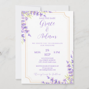 Guardar la fecha invitación a la boda Lavander púr