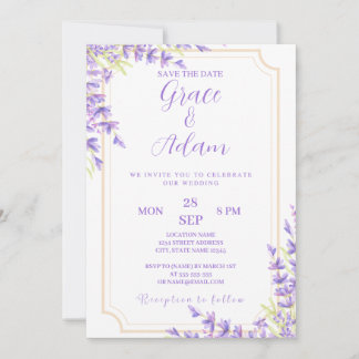 Guardar la fecha invitación a la boda Lavander púr