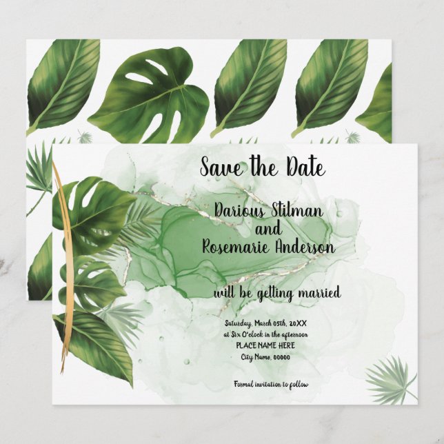 Guardar la fecha Invitación de Palma Tropical (Anverso / Reverso)