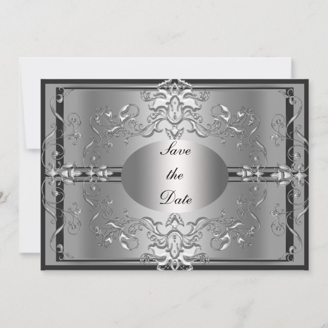 Guardar la fecha Invitación elegante de plata (Anverso)