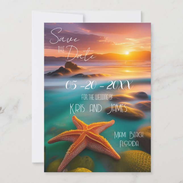 Guardar la fecha Invitación estrella de mar de pla (Anverso)