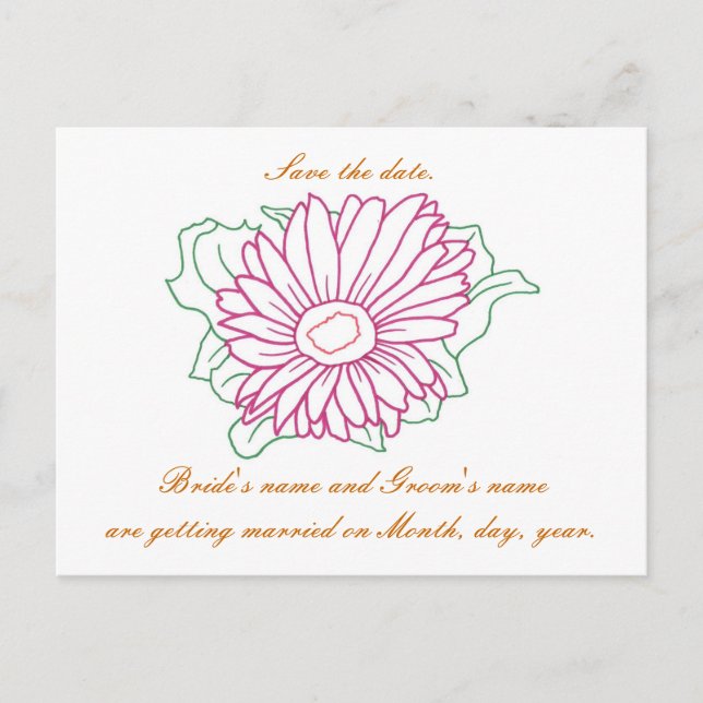 Guardar la fecha, postales de boda, fuchsia daisy (Anverso)