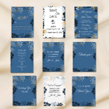 Guardar la Fecha Tarjeta Botánica Boda Azul Oro