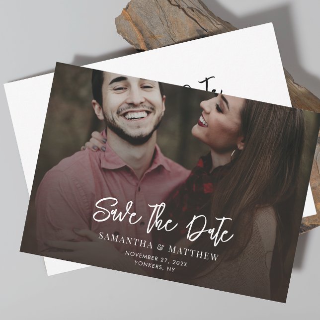 Guardar la Fecha Tarjeta de Boda Elegante con Foto (Modern Photo Wedding Save the Date Announcement)