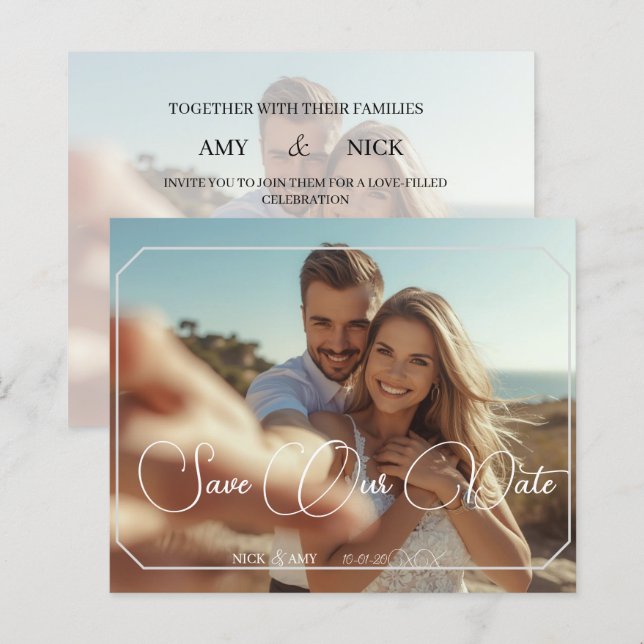 Guardar la fecha Tarjeta de boda simple moderna y  (Anverso / Reverso)