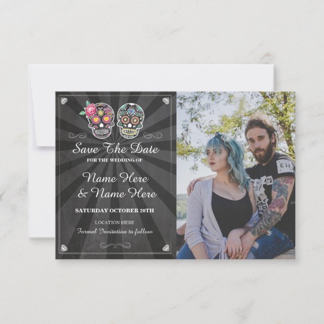 Guardar la fecha Tarjeta de foto de cráneo Boda gó (Anverso)