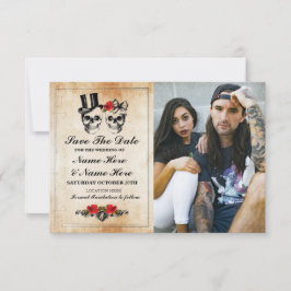 Guardar la fecha tarjeta de foto de cráneos rústic