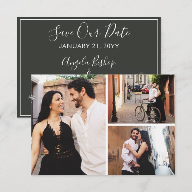 Guardar la fecha Tarjeta elegante de 3 fotos flora (Anverso / Reverso)