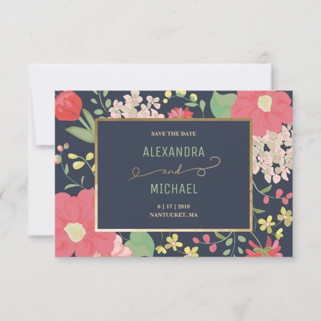 Guardar la fecha - Tarjeta Personalizado - Floral, (Anverso)