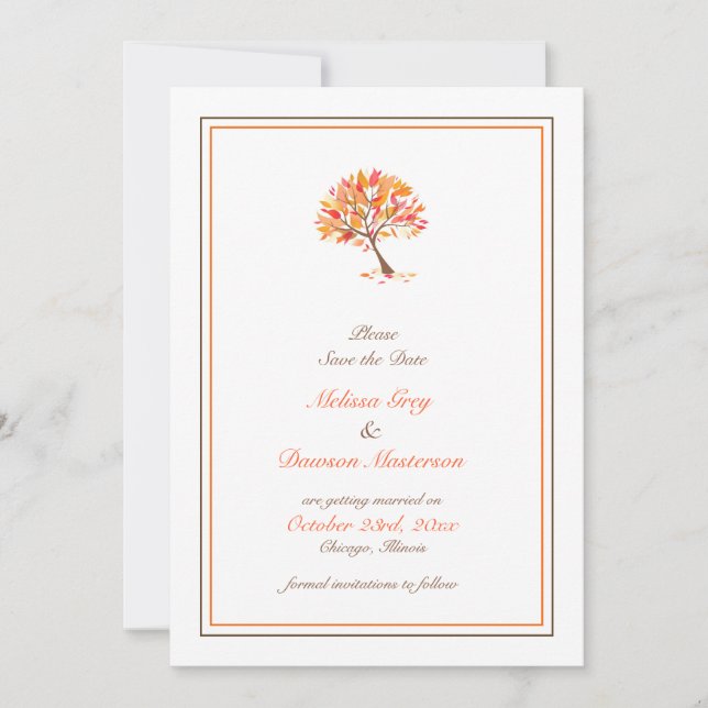 Guardar la Fecha Tarjeta Plana de Árbol Tema Otoño (Anverso)