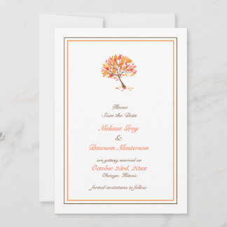 Guardar la Fecha Tarjeta Plana de Árbol Tema Otoño