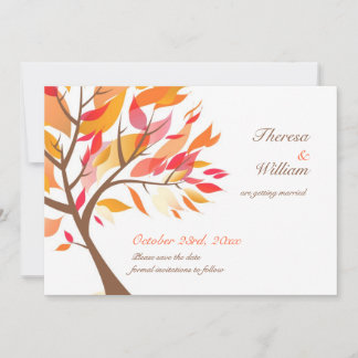 Guardar la Fecha Tarjeta Plana de Árbol Tema Otoño