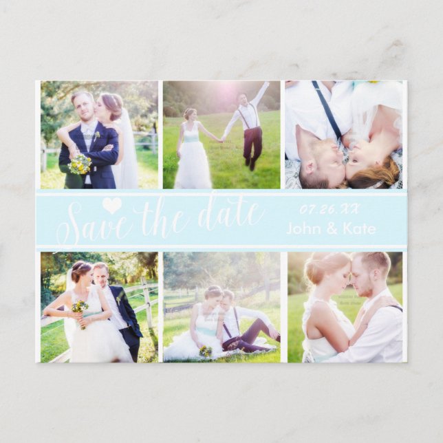 GUARDAR LA FECHA Tarjeta Postal de Boda Azul Claro (Anverso)