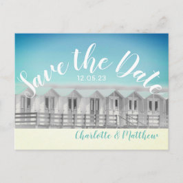 Guardar la fecha tarjeta postal de cabaña de playa