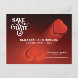 Guardar la fecha, tarjeta postal roja de dos coraz