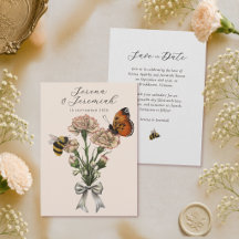 Guardar la fecha vintage botánico abeja y mariposa