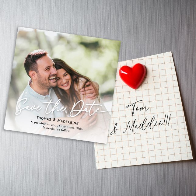 Guardar la foto magnética del guión de caligrafía  (Wedding save the date photo magnetic card. with simple elegant style. )