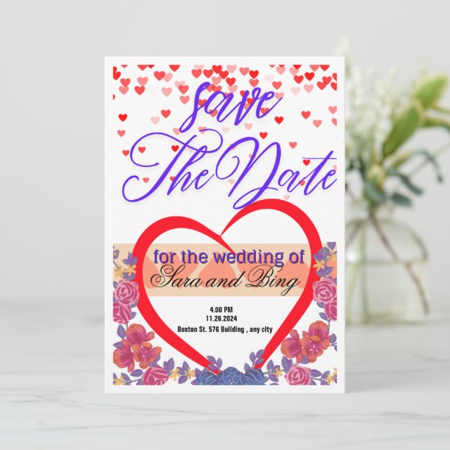 Guardar la invitación de boda de fecha Editable (Anverso de pie)