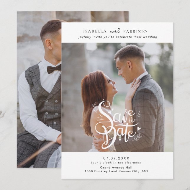 Guardar la invitación de casamiento simple de fech (Anverso / Reverso)