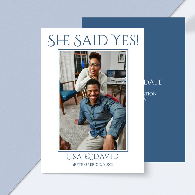 Guardar la Invitación del Boda fotográfico de fech (Photo Wedding Save The Date Announcement Blue)