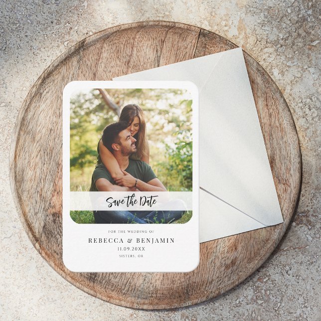 Guardar la Invitación del guión del Boda fotográfi (Wedding Save the Date Photo Script Announcement Note Card)