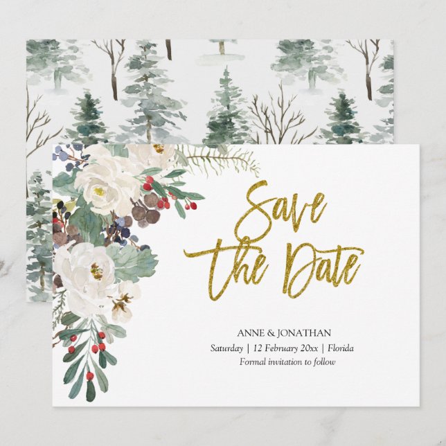 Guardar la invitación floral de Navidades de fecha (Anverso / Reverso)