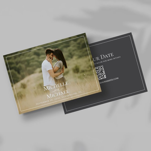 Guardar la plantilla de fotos del Boda de fechas (Elegant save the date photo card template. )