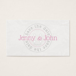 Guardar la tarjeta de costura de botón rosa y blan