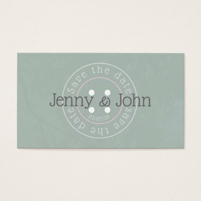 Guardar la tarjeta de costura de botón verde y ros (Frente)