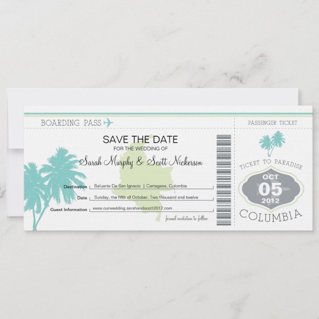 Guardar la tarjeta de embarque de fecha a Columbia (Anverso)