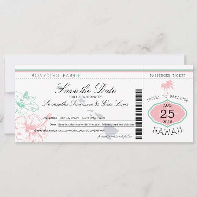 Guardar la tarjeta de embarque de fecha a Hawái (Anverso)
