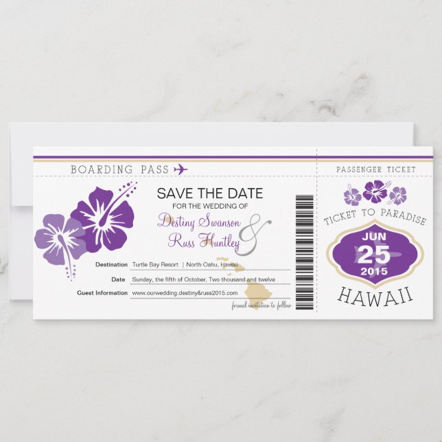 Guardar la tarjeta de embarque de fecha a Hawái (Anverso)