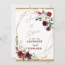 Guardar la tarjeta de fecha simple dorado floral
