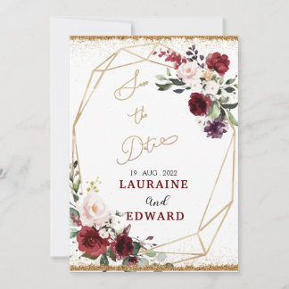Guardar la tarjeta de fecha simple dorado floral