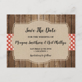 Guardar la tarjeta del Boda de fecha Red Gingham B