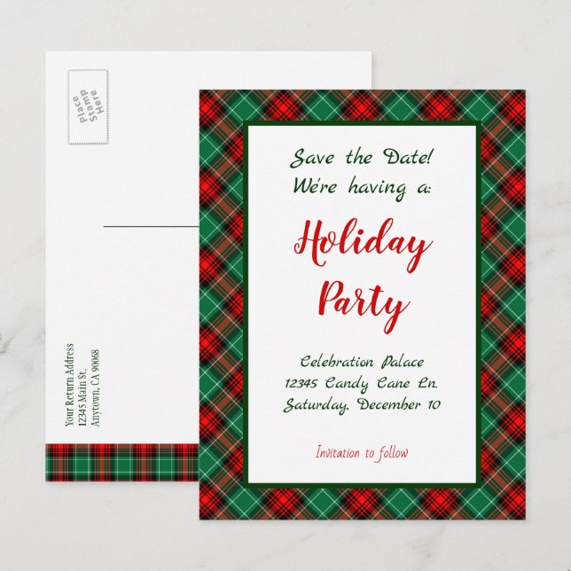 Guardar la tarjeta postal editable de color rojo v (Anverso / Reverso)