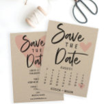 Guardar nuestro calendario de fechas Tarjeta Kraft<br><div class="desc">¡Felicitaciones por tu compromiso! ¡Asegúrate de que todos puedan asistir a tu gran evento con nuestro encantador calendario rústico Salven las Fechas! Haga clic en el botón "Personalizar" - luego "Haga clic para más personalizares" para comenzar con su diseño! Edite fácilmente el calendario y mueva el corazón a su fecha!...</div>