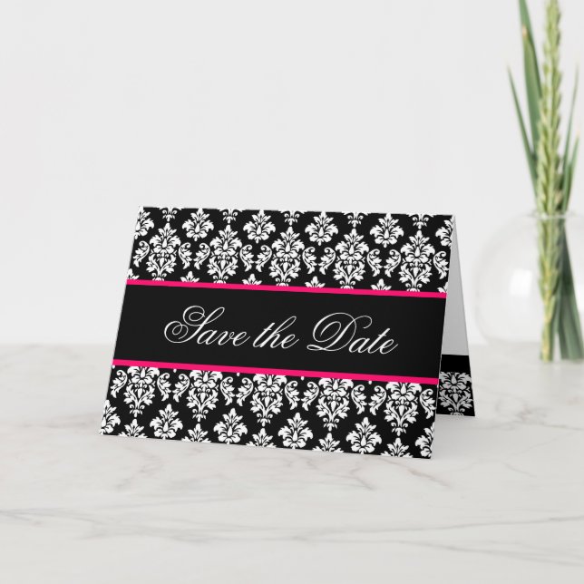 Guardar tarjetas de fecha Monograma Damasco rosa c (Anverso)