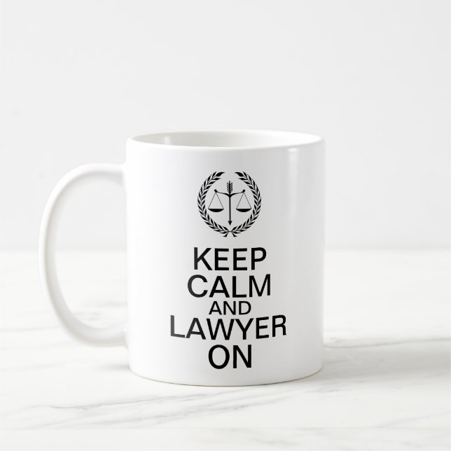 Guarde la calma y al abogado en la taza de café (Izquierda)