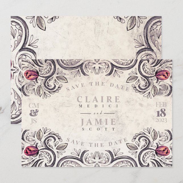 Guarde la fecha, tarjeta plana ROSA RÚSTICA (Anverso / Reverso)