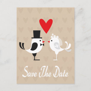 Guarde La Postales De Fecha Lovebirds & Hearts Tan