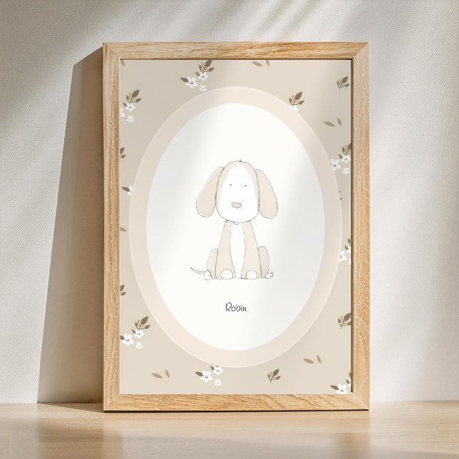 Guardería de nombre de bebé personalizado - Póster (Custom Name Print - Cute Dog Nursery Poster)