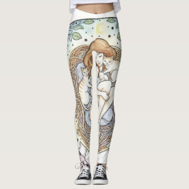 Guardian Angel Mother and Baby Cat Design Leggings
