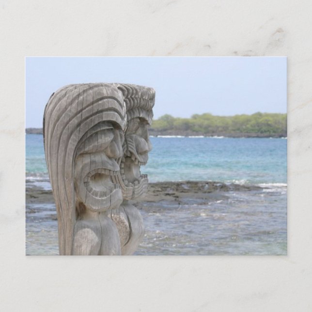 Guardianes de tiki en Kona, Hawái - postal (Anverso)