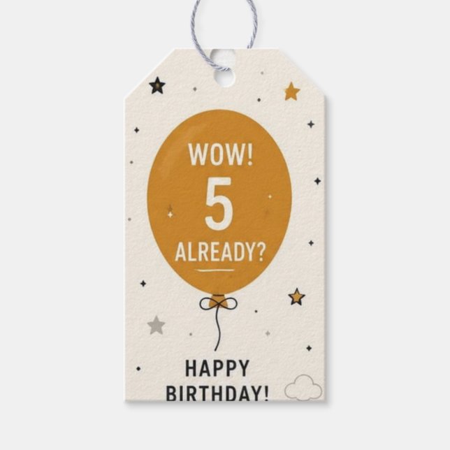 ¡Guau! ¿5 ya? Etiqueta de regalo de cumpleaños (Anverso)