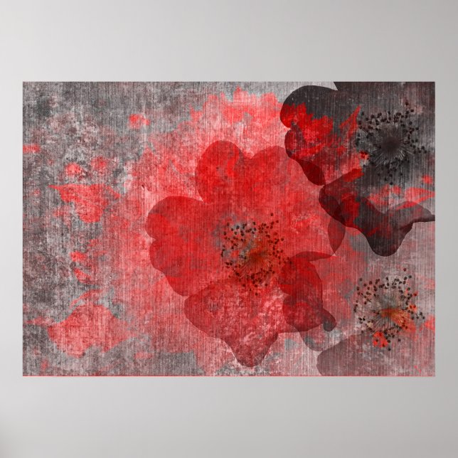 Guay, arte floral único de estilo gris y rojo (Frente)
