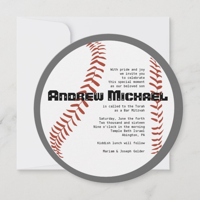 GUAY BASEBALL Bar Mitzvah ROUND Invitación (Anverso)