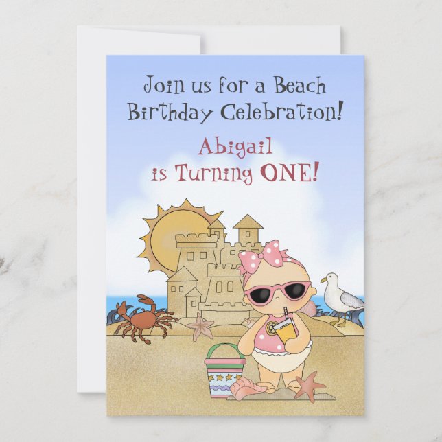 Guay Beach Baby Invitación de primer cumpleaños pa (Anverso)